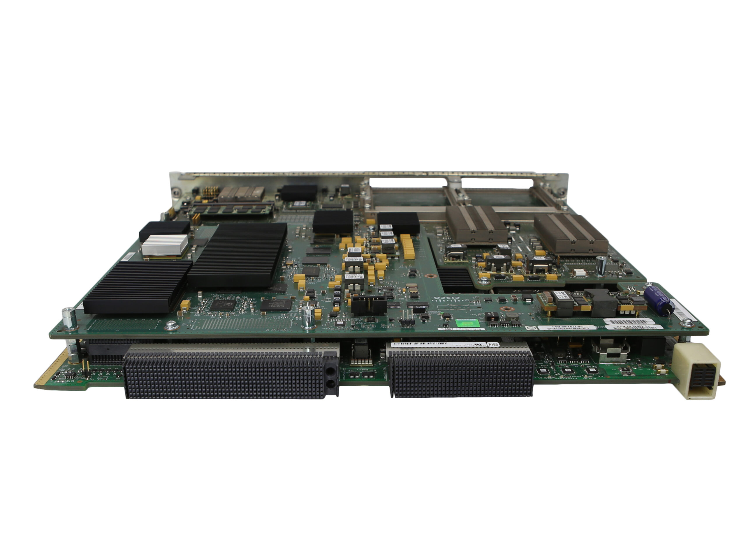 Płyta modułu Cisco WS-X6904-40G z widocznymi układami scalonymi, złączami krawędziowymi i portem RJ45 z boku.
