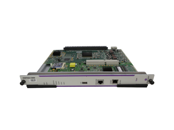 Moduł zarządzający Alcatel-Lucent OS9702-CMM od czoła, widoczne złącza RJ45 i port konsolowy oraz diody LED