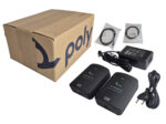 Zestaw Poly Icron Ranger 2311: karton z logo Poly, dwie czarne jednostki extendera, zasilacze, kable i woreczki ze śrubami.