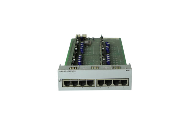 Moduł Alcatel-Lucent SLI8 z widocznym rzędem ośmiu portów RJ11 i płytką elektroniczną nad nimi