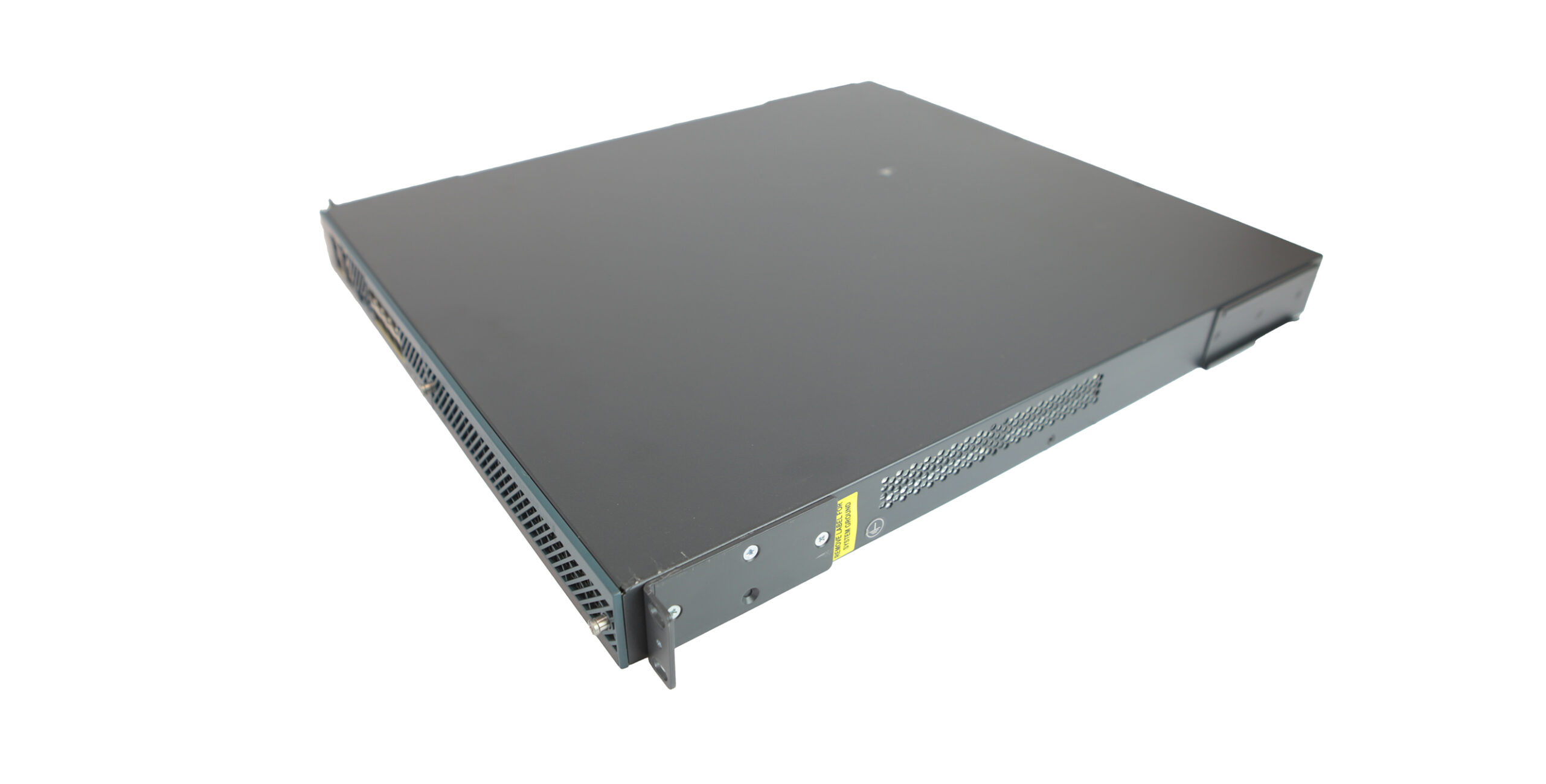 Obudowa kontrolera Cisco AIR-CT5508 w rzucie z góry pod kątem, widoczne uszy montażowe rack i panel przedni z portami.