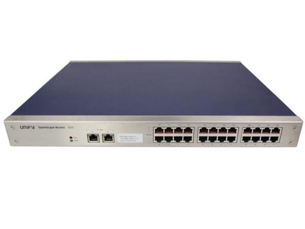 Przedni panel switcha Unify z dwoma rzędami portów RJ45 oraz dwoma dodatkowymi portami po lewej stronie