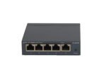 Przedni panel switcha TP-Link TL-SG105 z pięcioma portami RJ45 i diodą zasilania, obudowa w kolorze grafitowym.