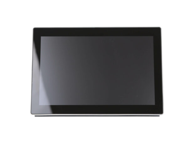 Panel dotykowy Polycom RealPresence widziany z przodu, czarna ramka wokół wyłączonego ekranu 10,1 cala.