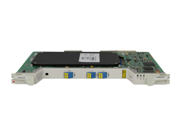 Karta modułu Cisco 15454-PSM z przodu, widoczne trzy niebieskie porty i radiator na płycie.