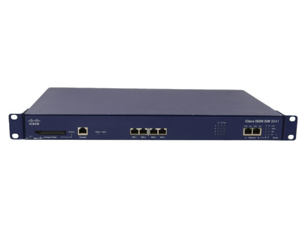Przedni panel bramy Cisco TelePresence GW 3241 z rzędem portów RJ45 i widocznymi uszami montażowymi do szafy rack.