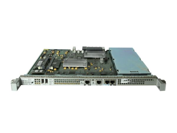 Moduł Cisco ASR1000-RP1 od frontu, widoczna płyta z układami scalonymi oraz porty RJ45 i USB na panelu.