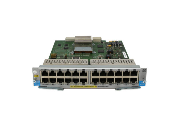 Moduł HP J9307A z widoczną płytą elektroniczną i dwoma rzędami po 12 portów RJ-45.