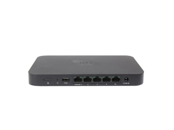 Przedni panel bramki Cisco Meraki Z3C z portami RJ45, portem USB i złączem zasilania na czarnej obudowie.