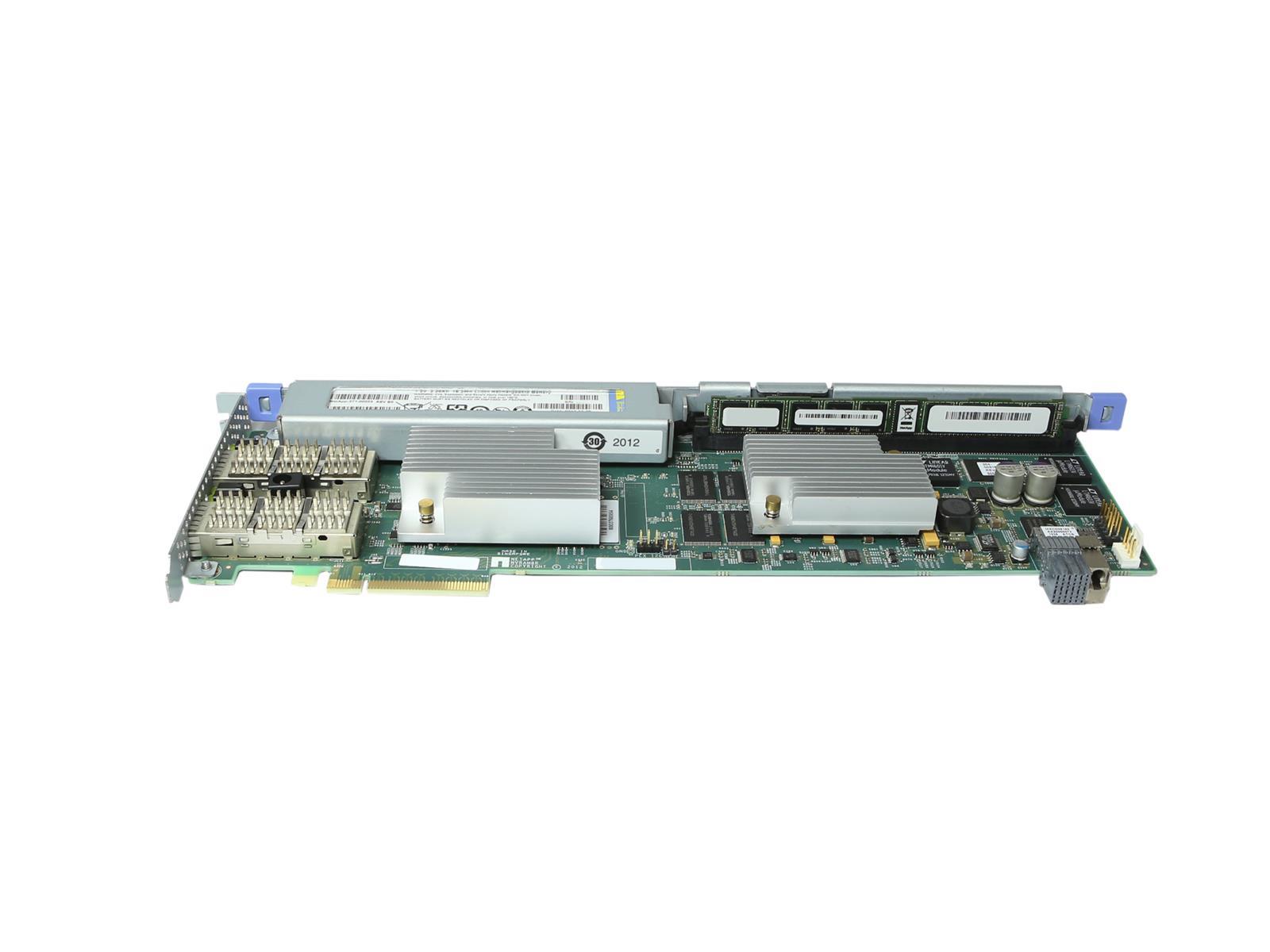 Karta sieciowa NetApp z dwoma portami QSFP+ z boku i złotym złączem PCIe, widoczne układy scalone na płycie.