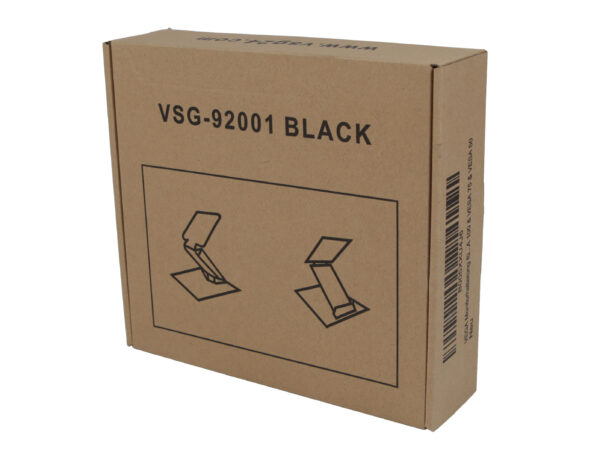 Karton z uchwytem do monitora z nadrukiem symboli montażowych i oznaczeniem VSG-92001 Black.