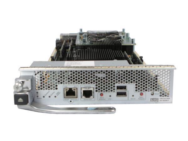 Moduł Supervisor Cisco z widocznym radiatorem chłodzącym, portami RJ45, USB i konsolowym na przednim panelu