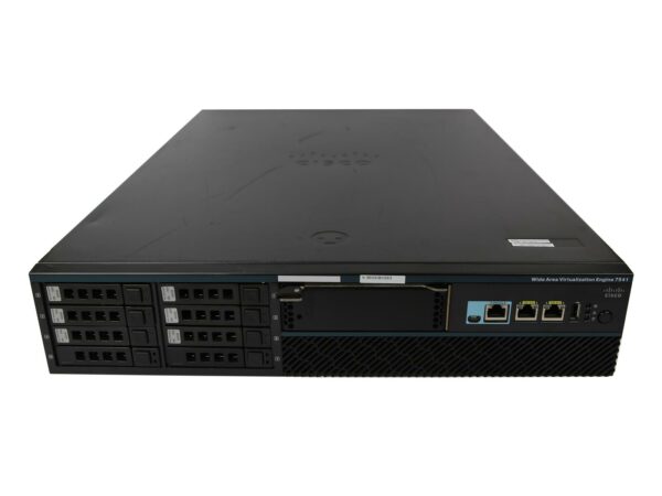 Przedni panel urządzenia Cisco WAVE 7541 w obudowie rack z sześcioma pustymi wnękami na dyski i portami z przodu.
