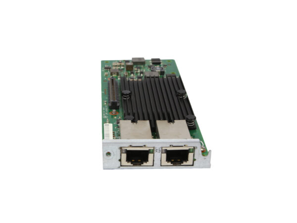 Moduł sieciowy Intel X540-T2 z widoczną płytką elektroniczną, radiatorem i dwoma portami RJ-45 na metalowej wsporniku.