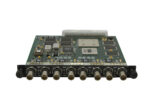 Karta modułu Marconi z ośmioma złączami BNC w rzędzie na krawędzi oraz układami elektronicznymi na płycie widocznymi od góry.