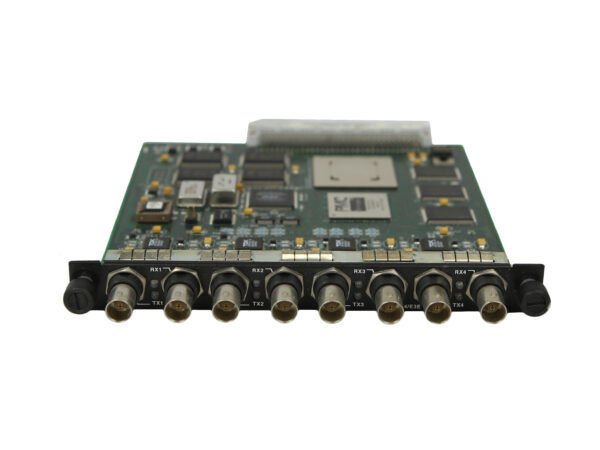 Karta modułu Marconi z ośmioma złączami BNC w rzędzie na krawędzi oraz układami elektronicznymi na płycie widocznymi od góry.