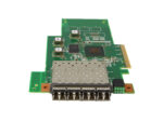 Karta sieciowa IBM z widocznym złączem PCIe x8 i czterema portami SFP z zamontowanymi wkładkami GBIC.