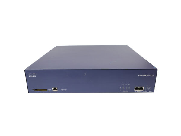 Przedni panel serwera Cisco TelePresence MCU 4510 z portem na kartę, złączem sieciowym i diodami stanu.