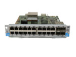 Moduł HP J9549A pod kątem z góry, widoczne 20 portów RJ45 i 4 sloty SFP z niebieskimi oznaczeniami.