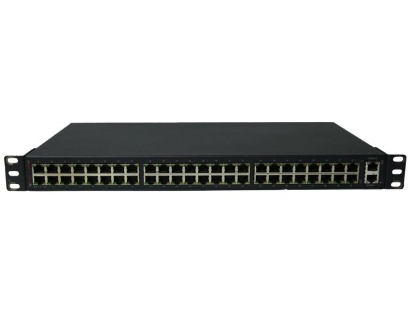 Przedni panel serwera konsoli Avocent z czterema rzędami portów RJ45 i uszami montażowymi do szafy rack.