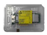 Karta sieciowa Dell QLogic z dwoma portami SFP+ w plastikowym opakowaniu ochronnym z naklejką ostrzegawczą ESD