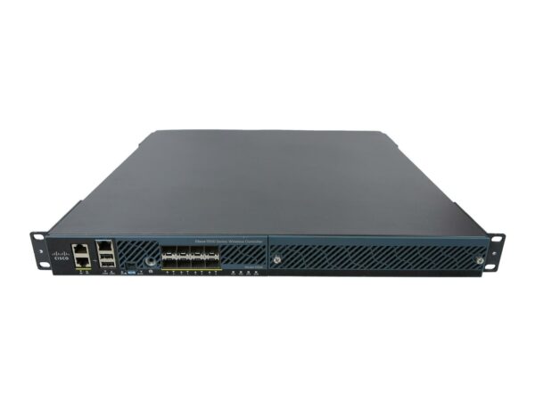 Kontroler Cisco AIR-CT5508 w obudowie rack 1U, widok z przodu-boku z portami i uszami montażowymi.