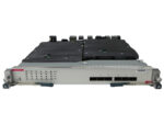 Moduł Cisco N7K-M206FQ-23L z rzędem sześciu portów QSFP+ na przednim panelu i widocznym radiatorem chłodzącym z tyłu