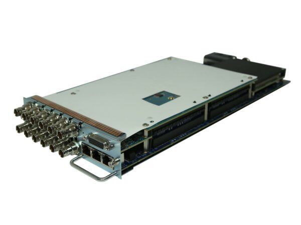 Moduł Harmonic MIP-7300 ujęty pod kątem z góry, widoczny rząd złączy BNC oraz port RJ45 na przednim panelu.