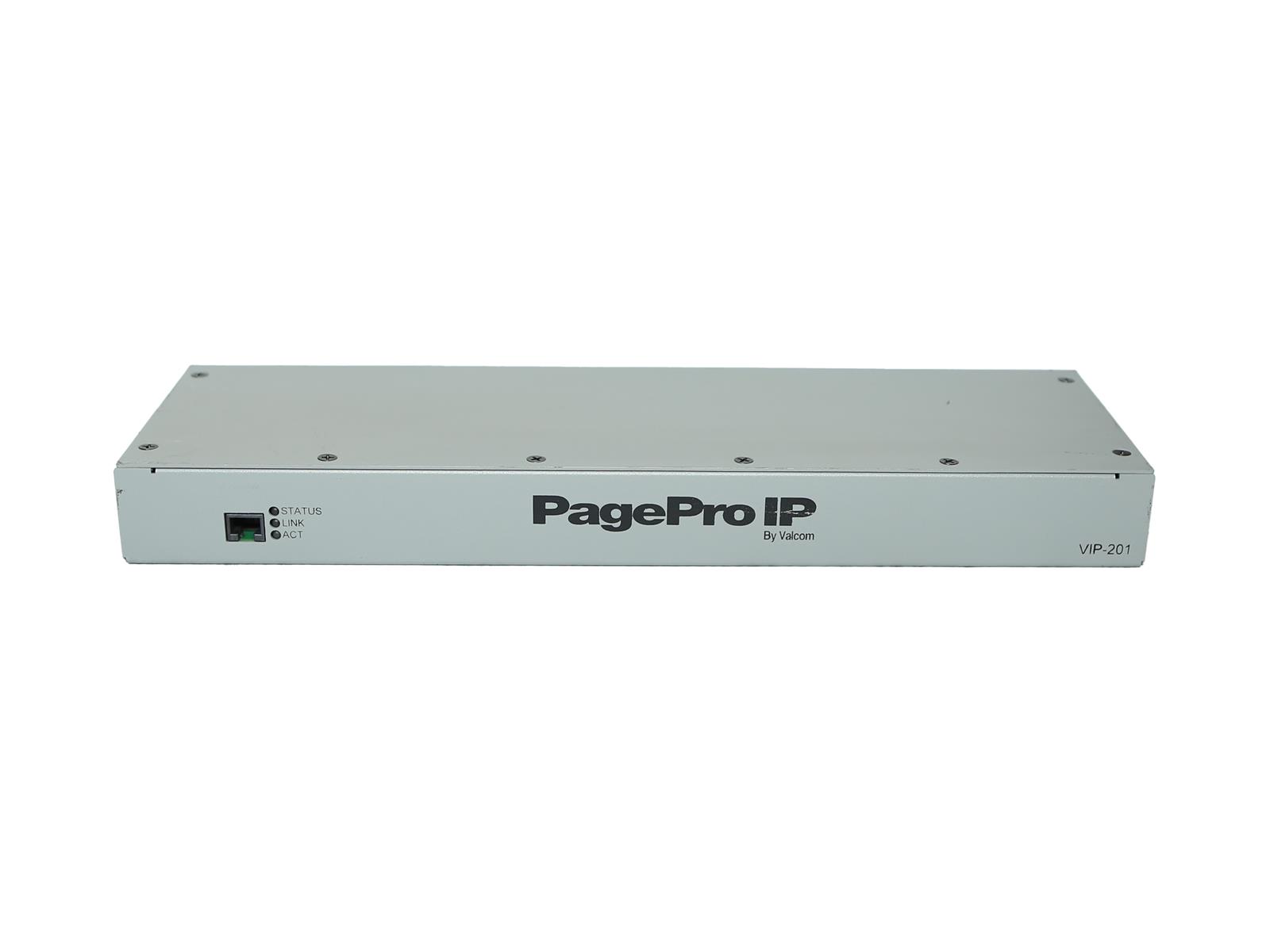 Przód urządzenia Valcom PagePro IP w podłużnej szarej obudowie z widocznymi otworami montażowymi na rogach.