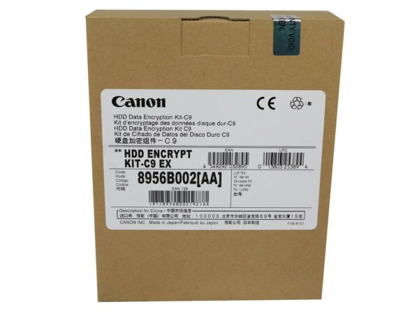 Pudełko Canon HDD Encryption Kit-C9 EX z widoczną etykietą i kodami kreskowymi na boku opakowania.