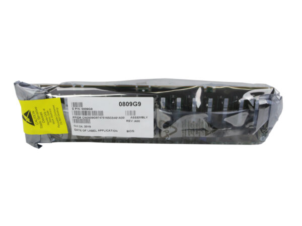Backplane Dell 16x 2.5" w foliowym opakowaniu antystatycznym z żółtą naklejką ostrzegawczą ESD.