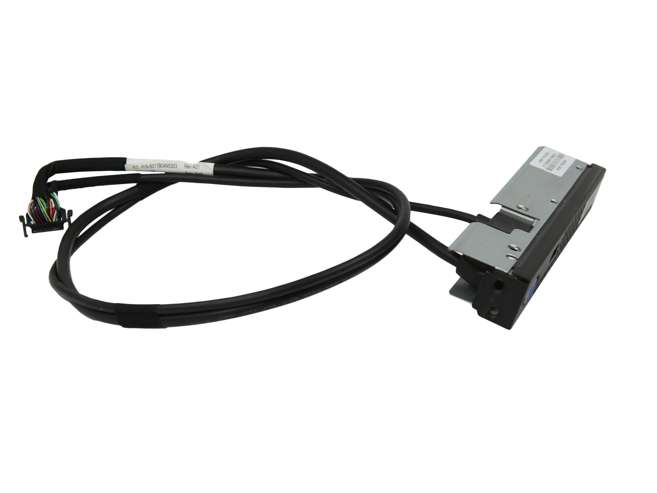 Zestaw kabli Flex-Bay z modułem USB/VGA i wtyczkami na końcach, ułożony luzem na białym tle.