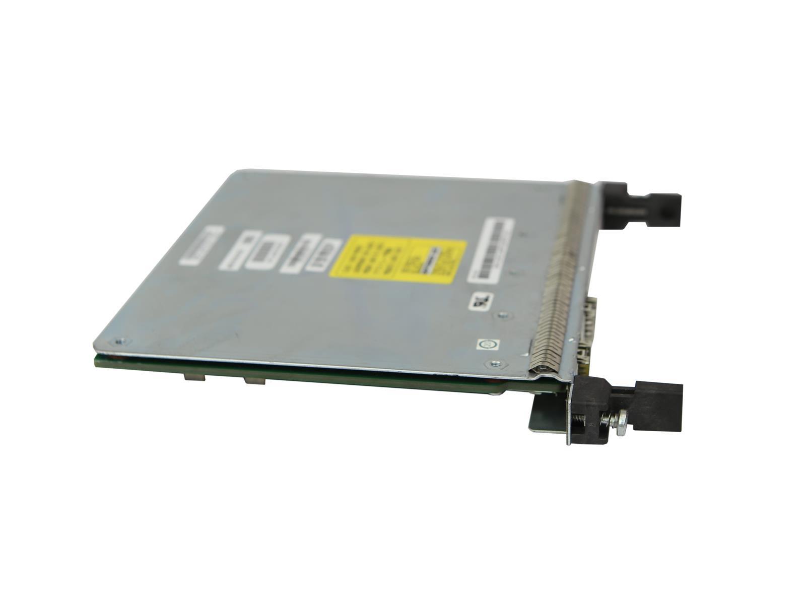 Moduł Cisco SPA widziany z boku, z zieloną płytką elektroniczną i metalową obudową z uchwytami montażowymi.