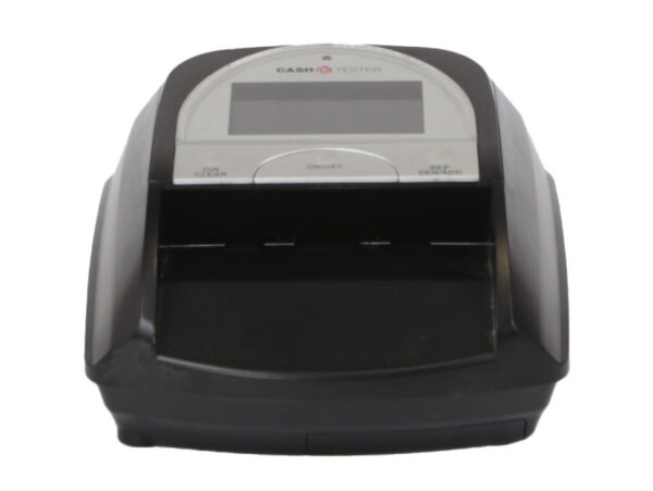 Tester banknotów Cash Tester CT 333 widziany od przodu, z wyświetlaczem LCD i otworem na wsuwany banknot.