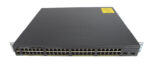 Przedni panel switcha Cisco z czterema rzędami portów RJ45 i uszami montażowymi po bokach obudowy.