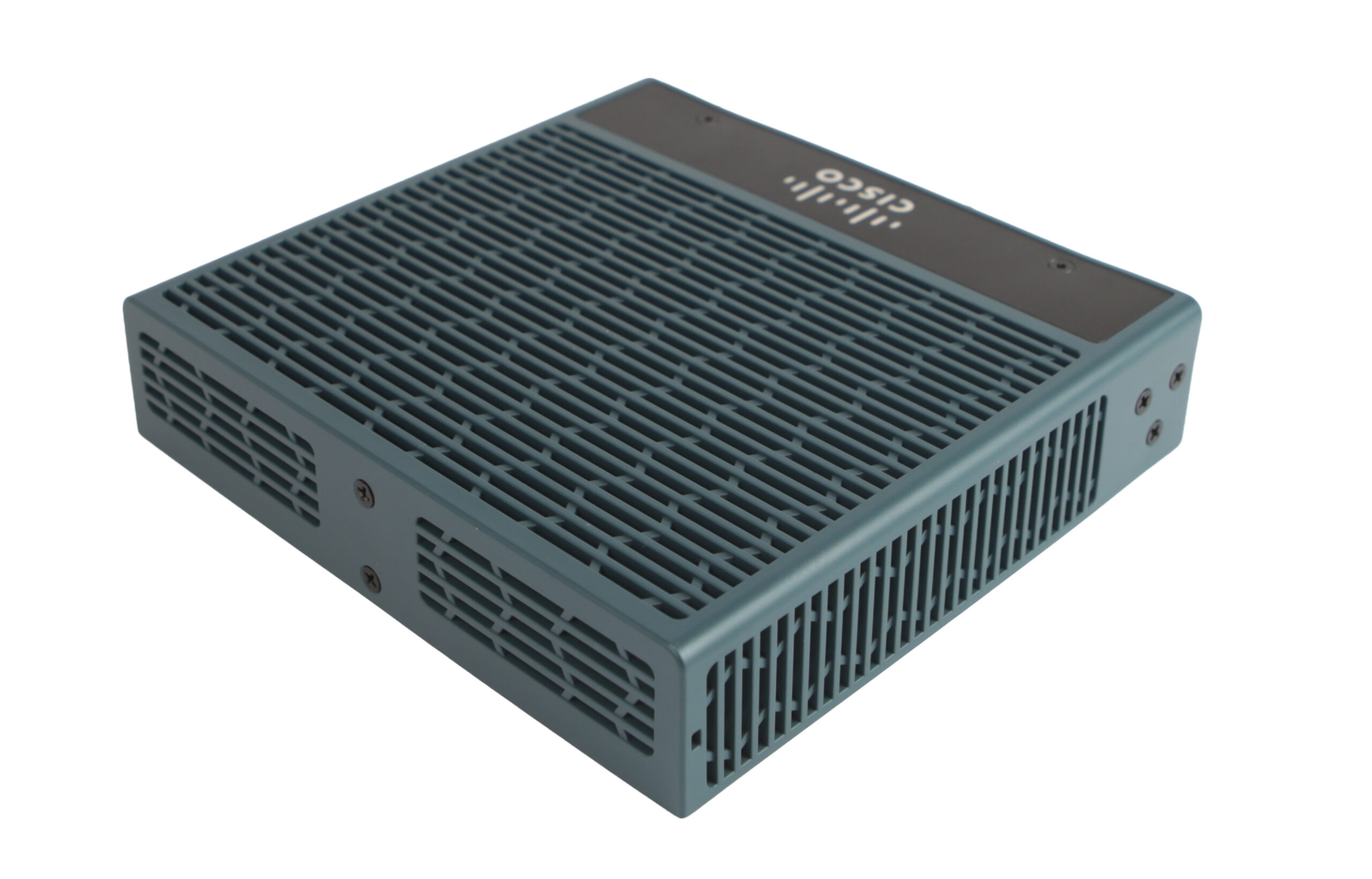 Router Cisco C819 z góry, widoczna metalowa obudowa z licznymi otworami wentylacyjnymi i logo Cisco.