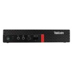 Przedni panel Lenovo ThinkCentre M720q mini PC z przyciskiem zasilania, portami audio, USB-C i USB-A.