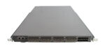 Przedni panel switcha HP StorageWorks z rzędami licznych portów SFP i uszami montażowymi po bokach.