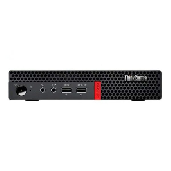 Przedni panel komputera Lenovo ThinkCentre M910q mini z portem USB-C, dwoma USB-A i gniazdami audio.