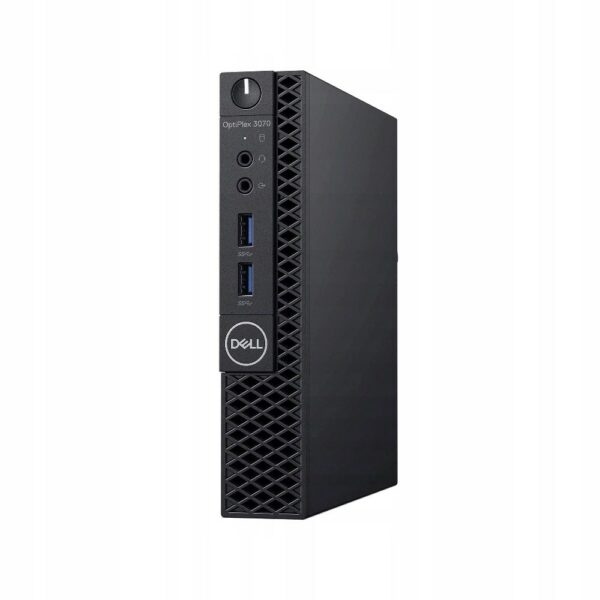 Przedni panel komputera Dell OptiPlex Tiny z portami USB i słuchawkowym oraz przyciskiem zasilania