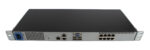 Przedni panel switcha KVM HP z ośmioma portami RJ45, złączami VGA i USB oraz niebieskim uchwytem po lewej stronie.